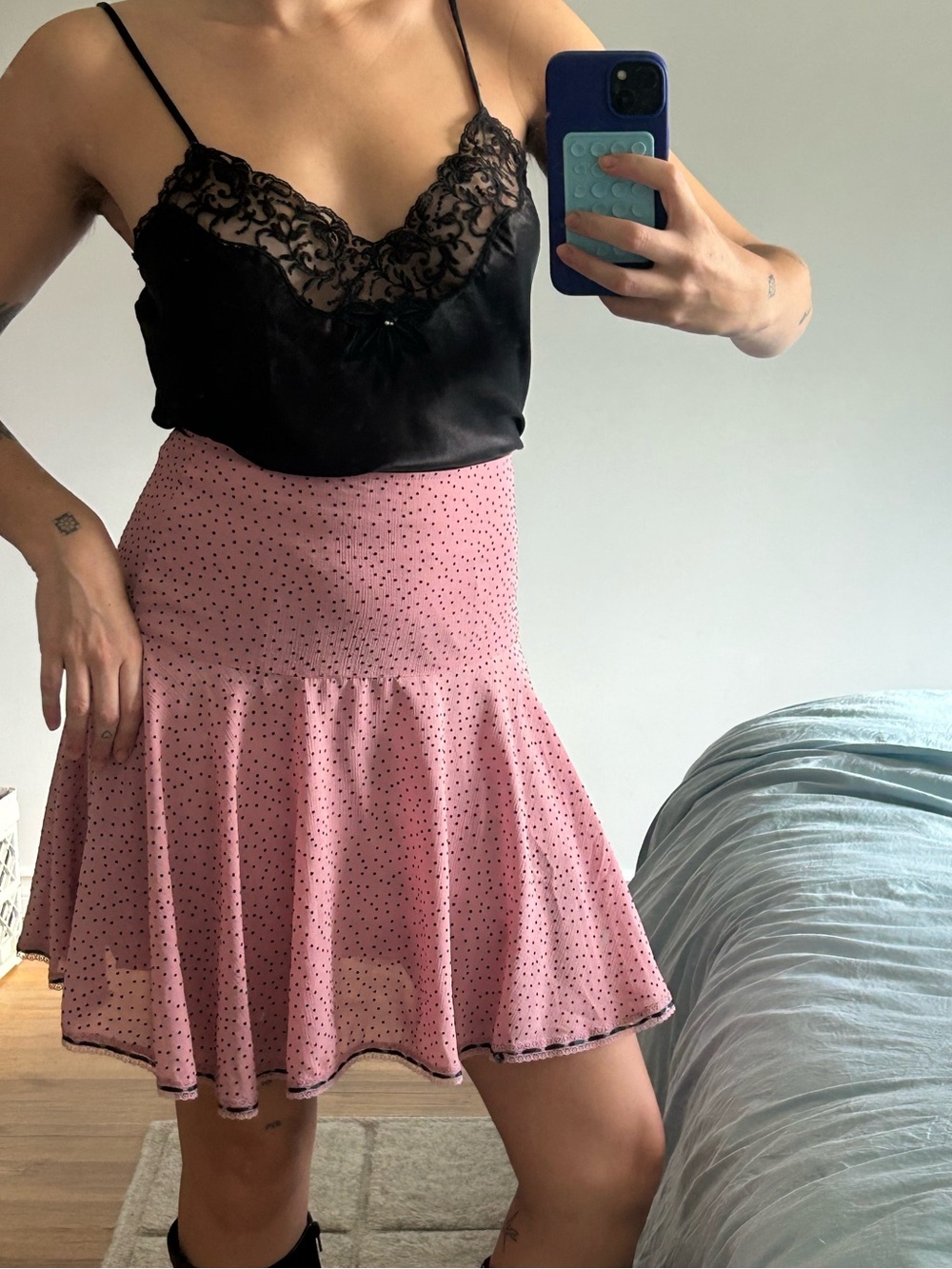 Pink Polka Dot Drop Waist Skirt